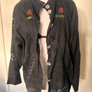 Hand Embroidered Black Women's Linen Top